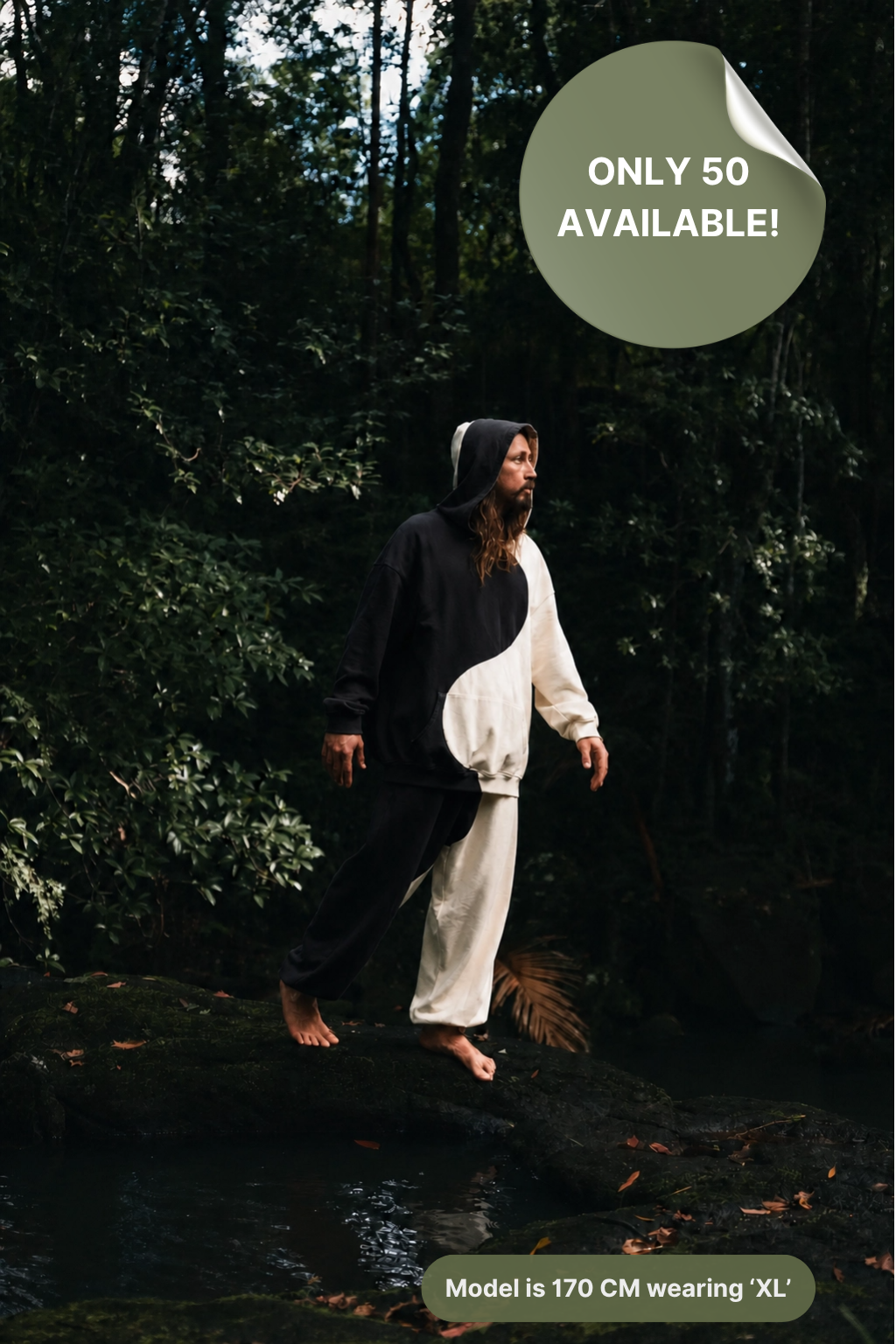 Yin Yang Adults Tracksuit - Black & Beige - Plastic-Free Organic Cotton
