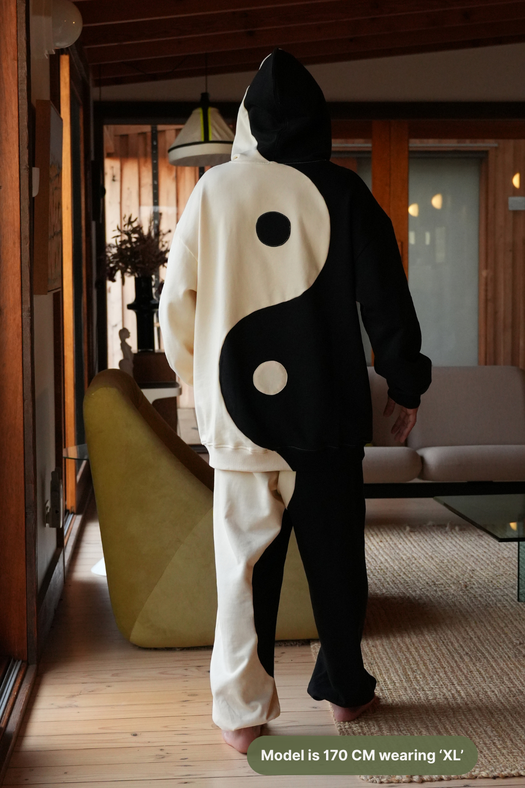Yin Yang Adults Tracksuit - Black & Beige - Plastic-Free Organic Cotton