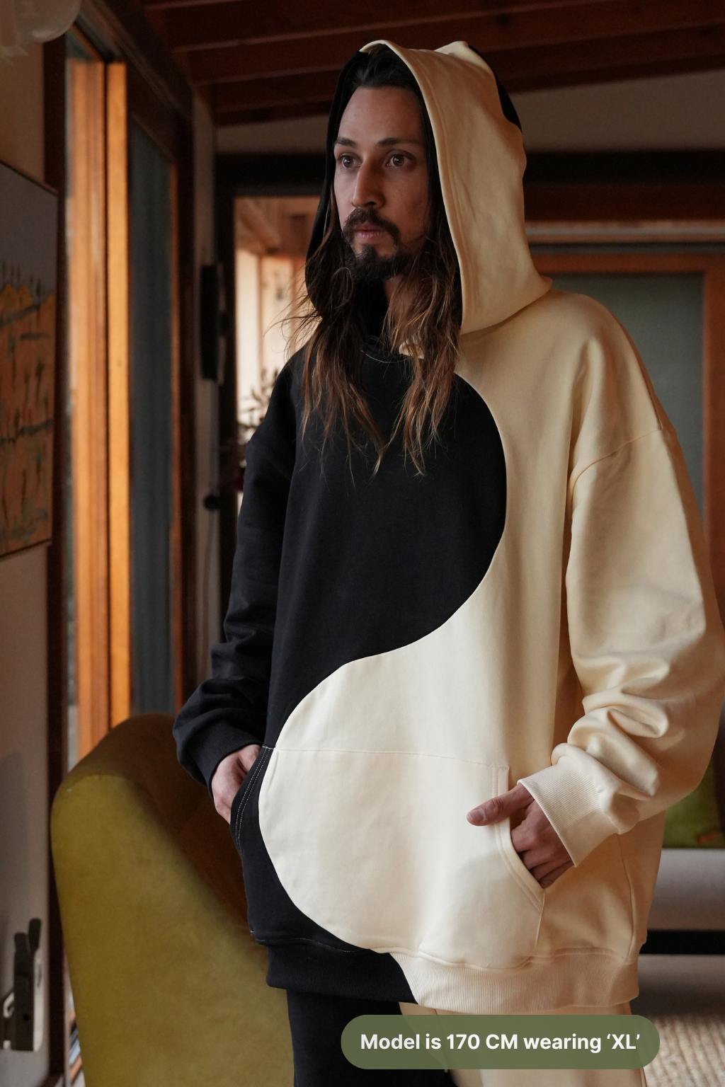 Yin Yang Adults Tracksuit - Black & Beige - Plastic-Free Organic Cotton