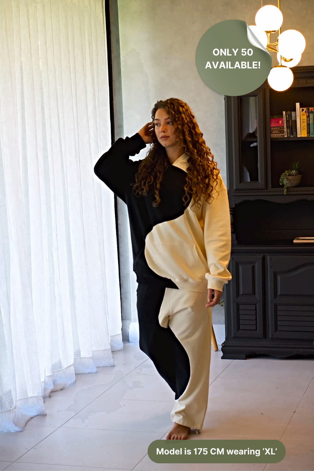 Yin Yang Adults Tracksuit - Black & Beige - Plastic-Free Organic Cotton