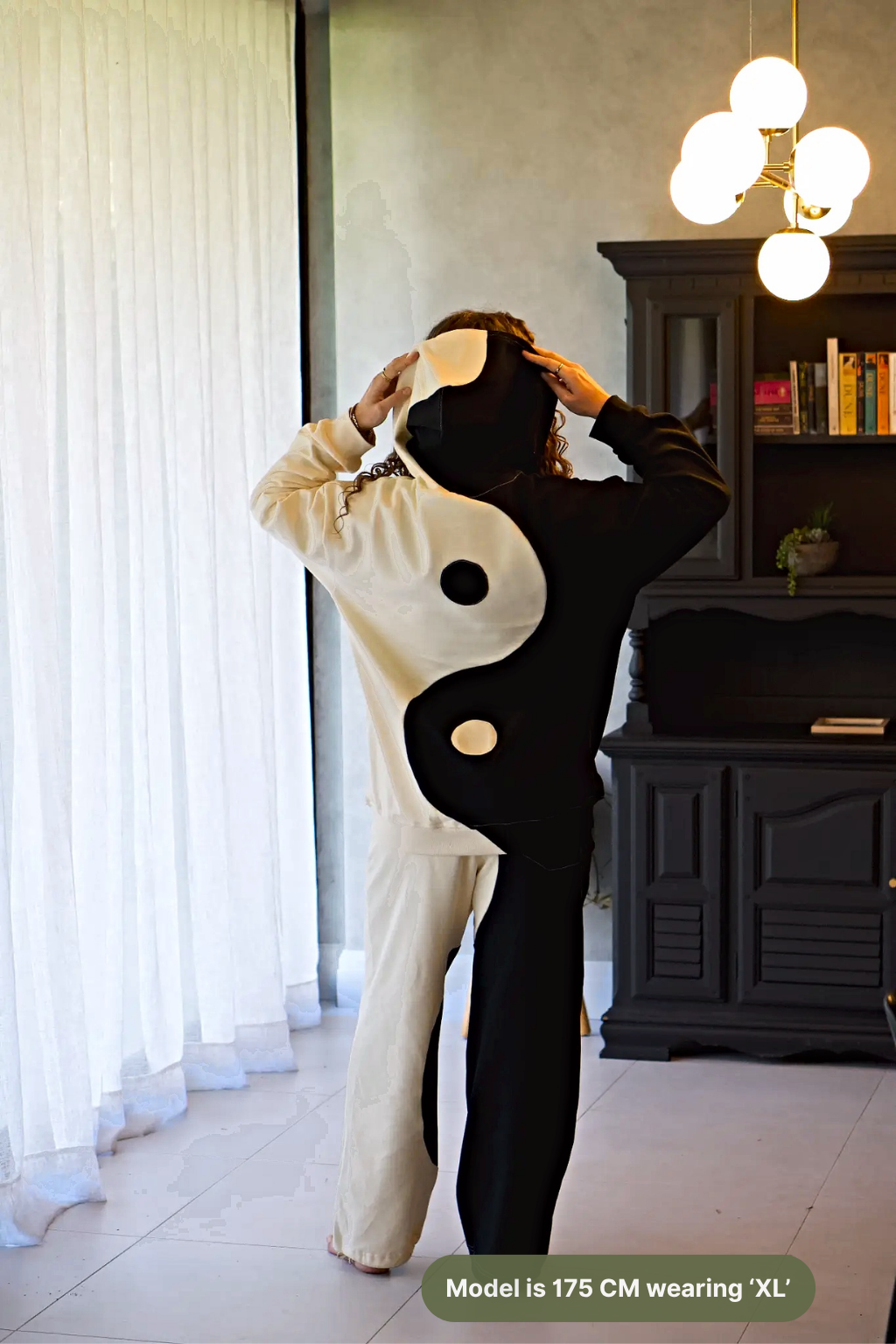 Yin Yang Adults Tracksuit - Black & Beige - Plastic-Free Organic Cotton