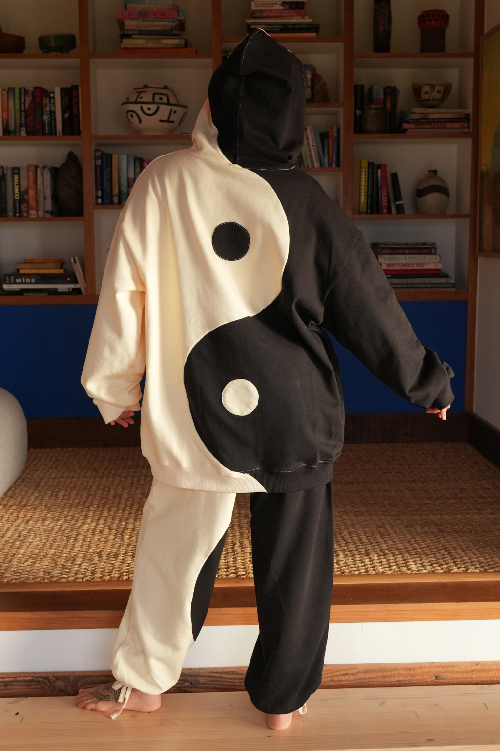 Yin Yang Adults Tracksuit - Black & Beige - Plastic-Free Organic Cotton