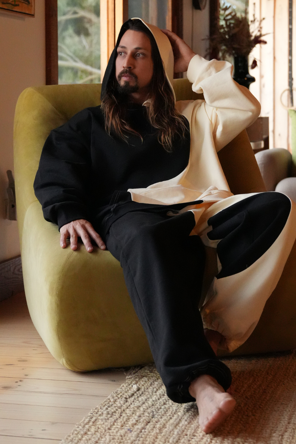 Yin Yang Adults Tracksuit - Black & Beige - Plastic-Free Organic Cotton